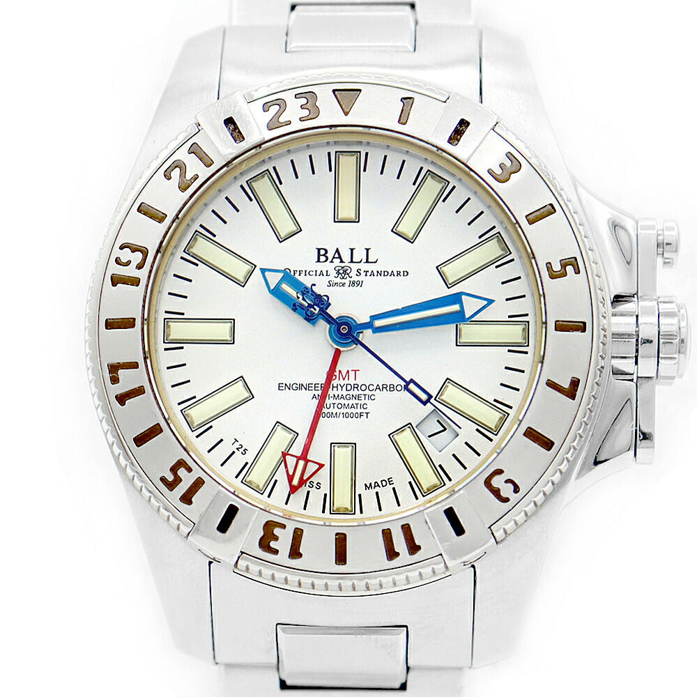 Inspector Ball Ball Ball Watch Engineer Hydro Carbon GMT DG1016A S1J WH Date Silver SS Stainless Men Automatic Wind [6 months warranty] [Watch] [Used]