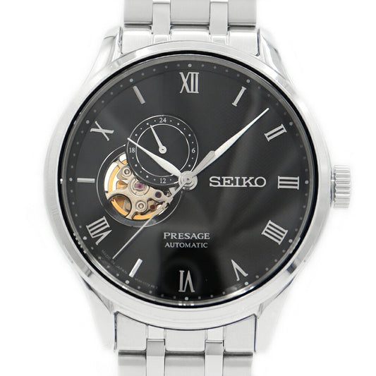 SEIKO セイコー プレサージュ ジャパニーズガーデン SARY093 4R39-00W0 デイト 100m防水 裏スケルトン 黒 ブラック SS ステンレス メンズ 自動巻き【6ヶ月保証】【腕時計】【中古】