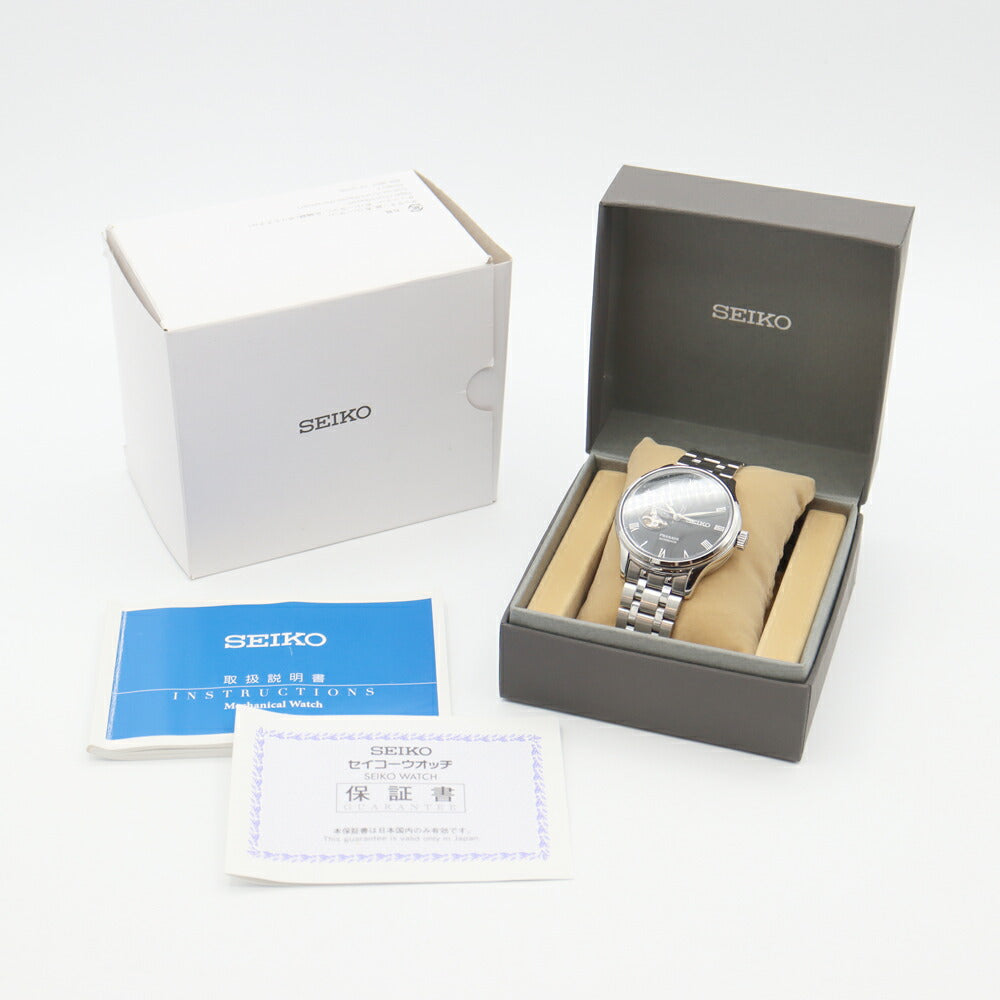 SEIKO セイコー プレサージュ ジャパニーズガーデン SARY093 4R39-00W0 デイト 100m防水 裏スケルトン 黒 ブラック SS ステンレス メンズ 自動巻き【6ヶ月保証】【腕時計】【中古】