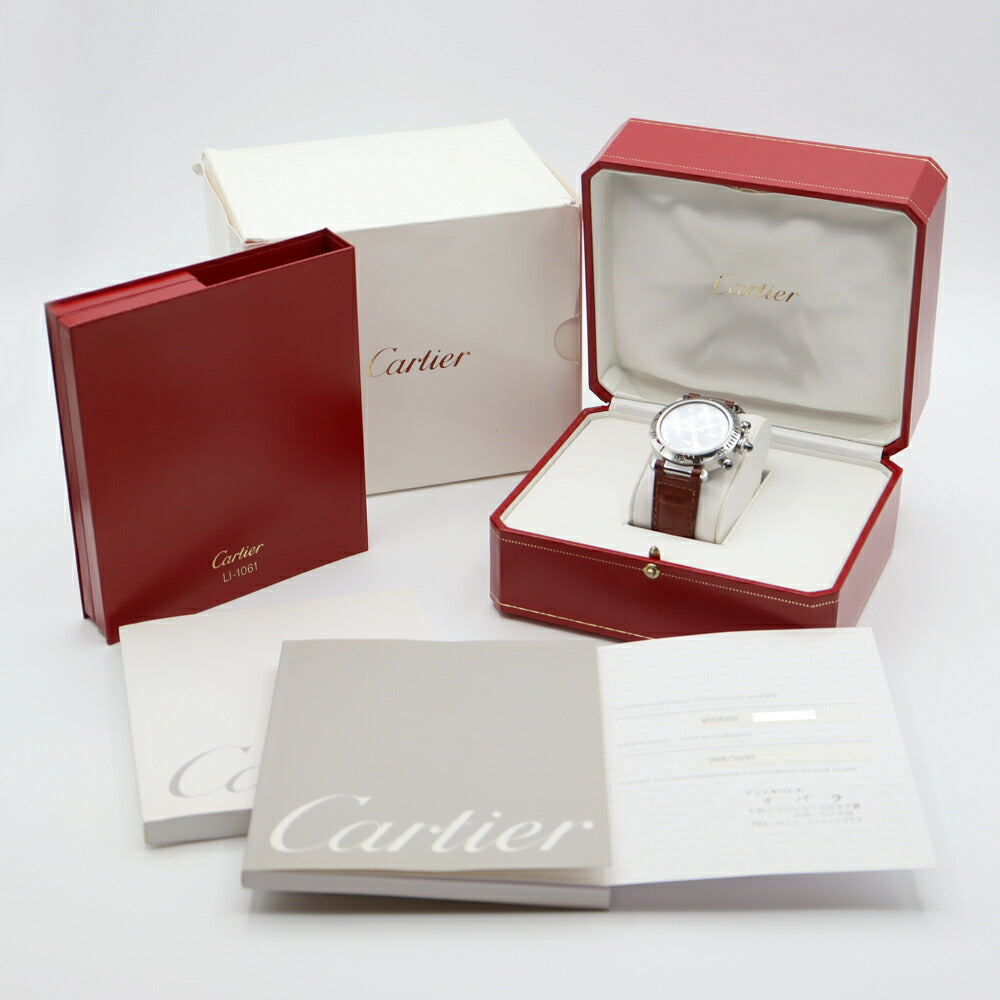 Cartier カルティエ パシャ N950 プラチナベゼル クロノグラフ W3105155 デイト グレー ギョーシェ PT プラチナ SS ステンレス 純正ベルト 純正尾錠 メンズ 自動巻き【6ヶ月保証】【腕時計】【中古】