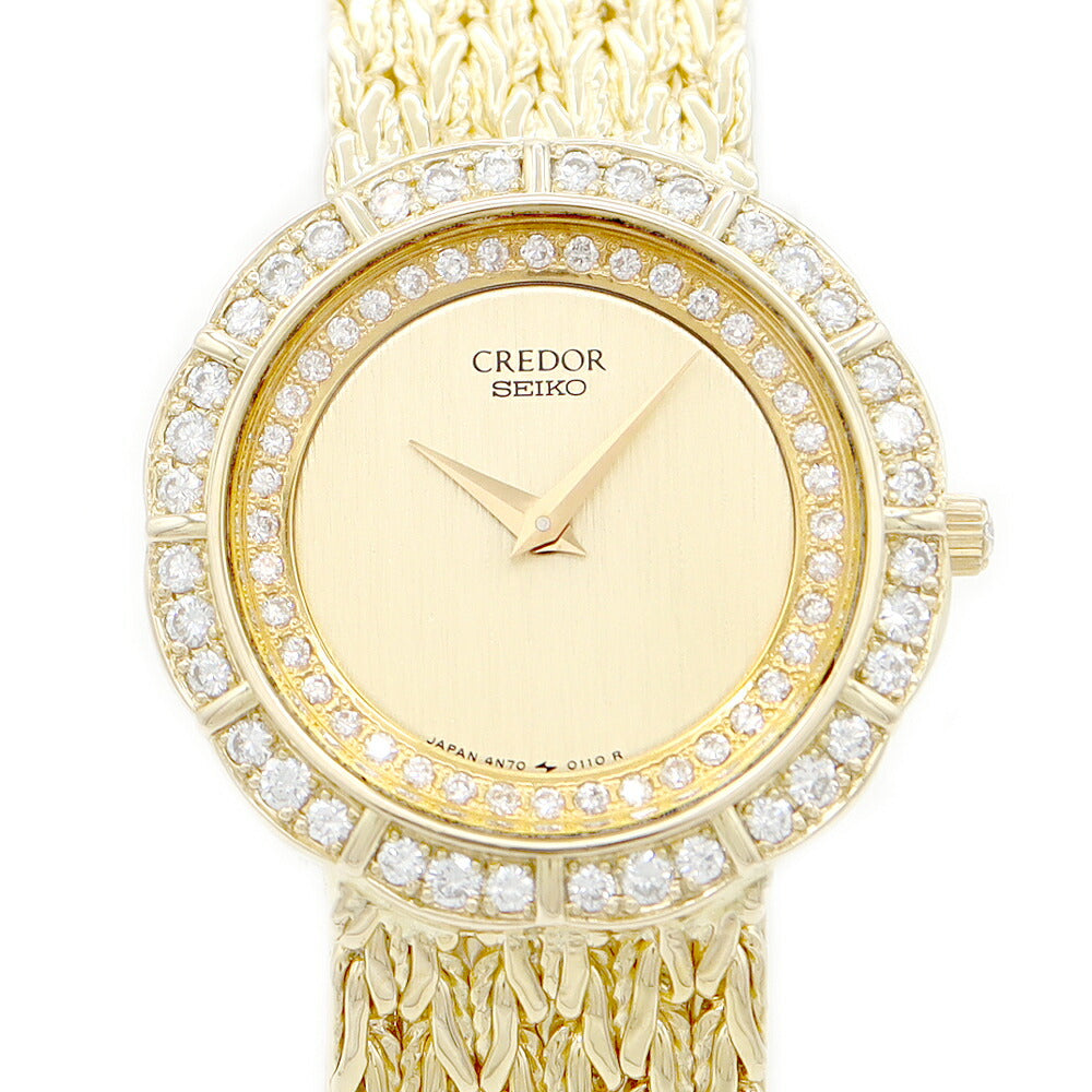 Battery replacement SEIKO Seiko Credor Credor 4N70-0120 GTAA008 Genuine diamond bezel double diamond gold solid gold K18YG Yellow Gold Ladies Quartz [6 months warranty] [Watch] [Used]