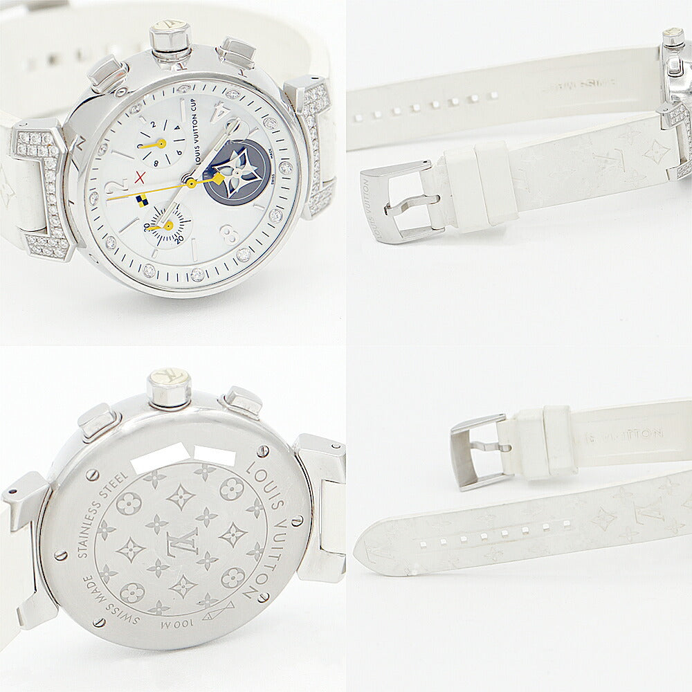 Battery replacement Louis Vuitton Louis Vuitton Tambul Lovely Cup Chronograph 12P Diamond Q132H Genuine Diamond Rug Diamond White Shell SS Stainless Steel Genuine Belt Genuine Back Ladies Quartz