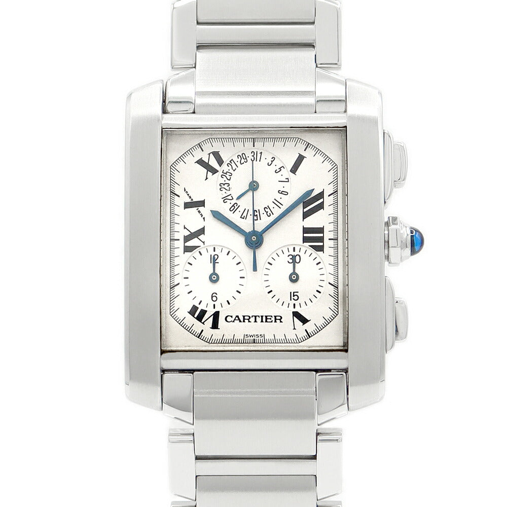 電池交換済 Cartier カルティエ タンクフランセーズ クロノリフレックス クロノグラフ W51001Q3 デイト シルバー SS ステンレス メンズ クォーツ 【6ヶ月保証】【腕時計】【中古】