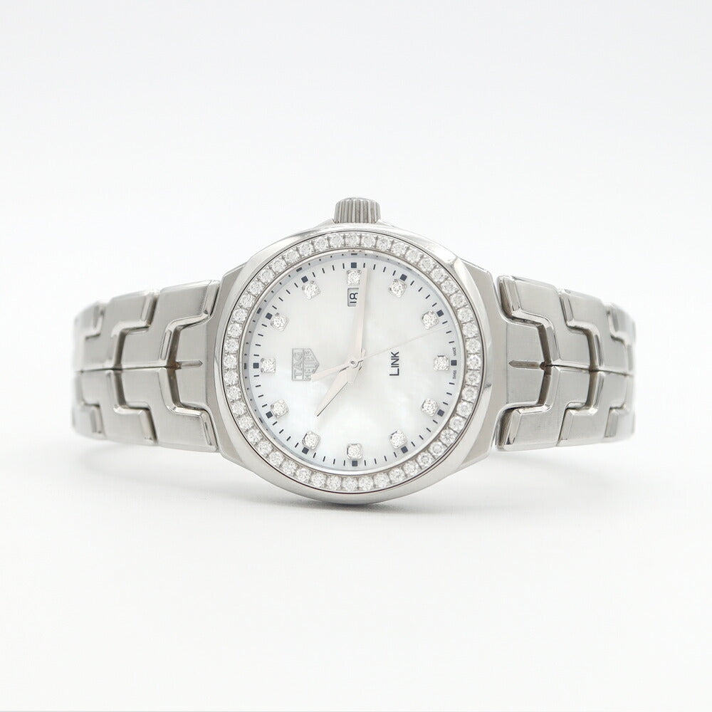 電池交換済 TAG Heuer タグホイヤー リンク WBC1316 デイト 100m防水 純正ダイヤモンド 12Pダイヤ ダイヤベゼル ホワイトシェル SS ステンレス レディース クォーツ【6ヶ月保証】【腕時計】【中古】 電池交換済 TAG Heuer タグホイヤー リンク WBC1316 デイト 100m防水