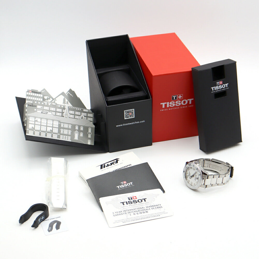 電池交換済 TISSOT ティソ シースター T120 210 11 011 00 300m防水 デイト 白 ホワイト SS ステンレス メンズ ボーイズ レディース クオーツ【6ヶ月保証】【腕時計】【中古】