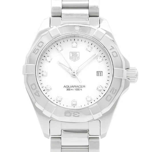 Battery replacement TAG HEUER Tag Heuer Aqua Racer 11p Diamond WAY1413 Date 300m Waterproof Diamond White Shell SS Stainless Ladies Quartz [6 months warranty] [Watch] [Used]