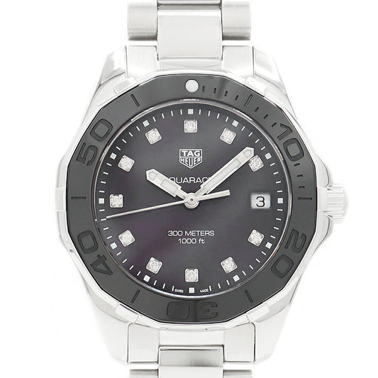 電池交換済 TAG Heuer タグホイヤー アクアレーサー WAY131M BA0748 300m防水 11Pダイヤ デイト 黒 ブラック シェル セラミック SS ステンレス レディース クォーツ 【6ヶ月保証】【腕時計】【中古】