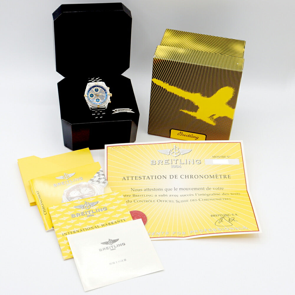 BREITLING ブライトリング クロノマット ビコロ B13352 クロノグラフ デイト グレー ネイビー SS ステンレス YG イエローゴールド コンビ メンズ 自動巻き【自社保証6ヶ月】【腕時計】【中古】