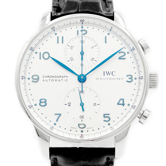 ギャラ有 IWC インターナショナルウォッチカンパニー ポルトギーゼ クロノグラフ IW371417 デイト シルバー SS ステンレス 純正ベルト 純正尾錠 メンズ 自動巻き 【6ヶ月保証】【腕時計】【中古】