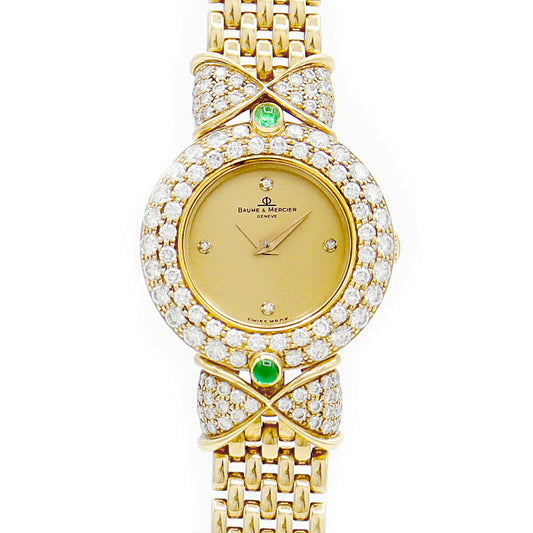 BAUME & MERCIER Baume & Mercier Baume & Mercier double diamond bezel ribbon rug diamond 16789 Diamond gold solid gold K18YG Yellow Gold Ladies Quartz [6 months warranty] [Watch] [Used]