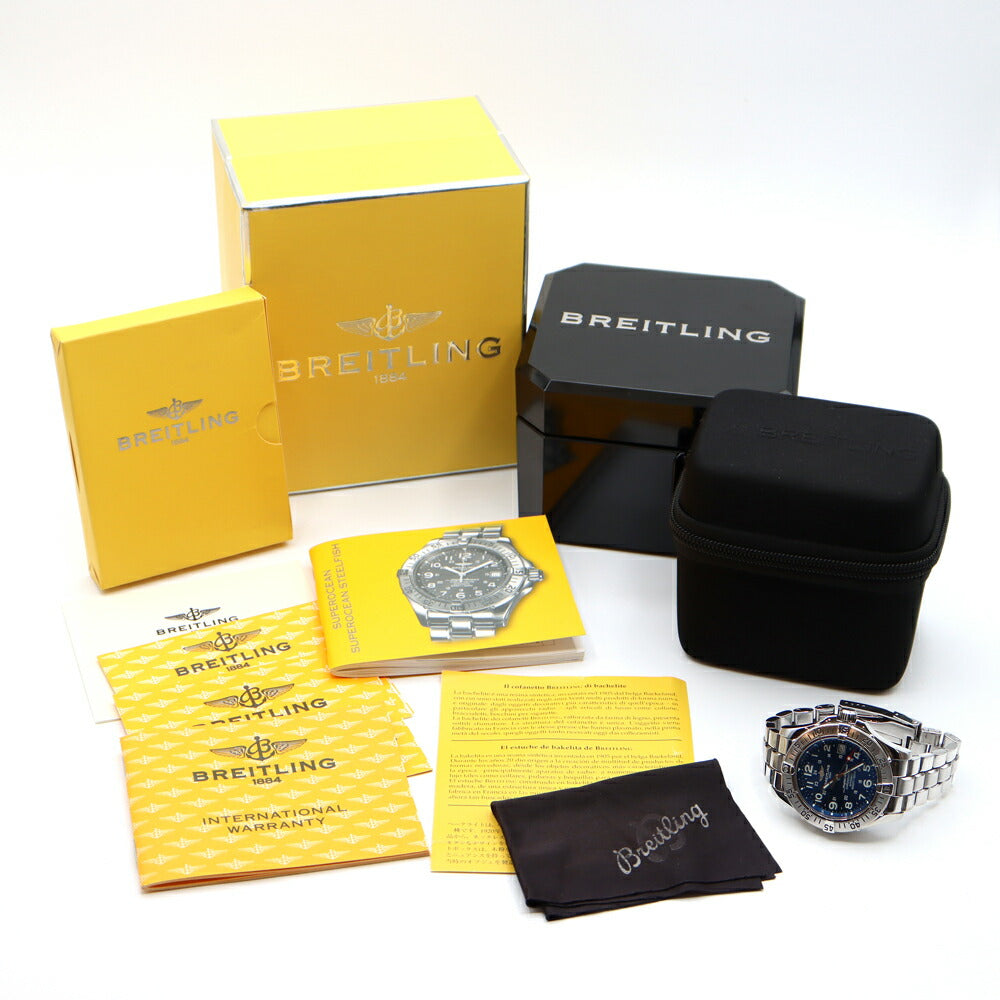 BREITLING ブライトリング スーパーオーシャン A17360 デイト 1500m防水 青 ブルー SS ステンレス メンズ 自動巻き【6ヶ月保証】【腕時計】【中古】