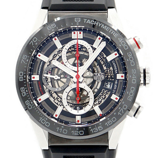 Inspection TAG HEUER Tag Heuer Tag Hoire Carrella Caliber Caliver II 01 Chronograph CAR201V FT6046 100m Waterproof Date Black Skeleton CE Ceramic SS Stainless Steel Genuine Buckle Men's Automatic Wind [6 months Warranty] [Watch] [Used]