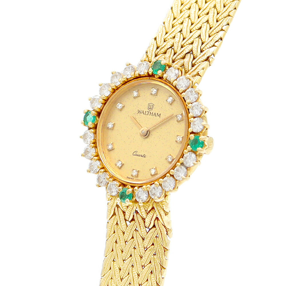 Battery replacement Waltham Waltham Emerald diamond bezel 12P diamond diamond gold solid gold YG yellow gold ladies quartz [6 months warranty] [Watch] [Used]