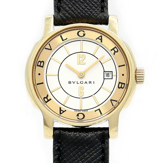 電池交換済 BVLGARI ブルガリ ソロテンポ ST29G ST29WGLD デイト 白 ホワイト K18YG イエローゴールド 金無垢 純正K18尾錠 レディース クォーツ【6ヶ月保証】【腕時計】【中古】