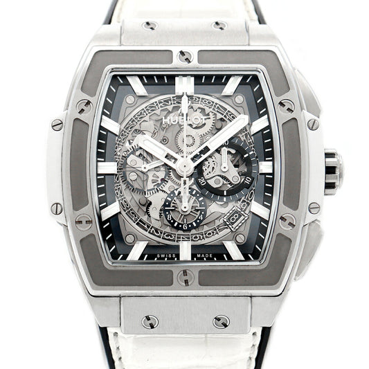 HUBLOT Ublo Spirit of Big Big Big Titanium White 601.0172.lr.jpn17 Japan Limited Chronograph Silver Skeleton Titan Genuine Belt Genuine Belt Men's Automatic Wind [6 months warranty] [Used]