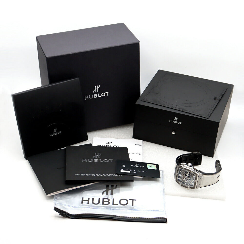 HUBLOT Ublo Spirit of Big Big Big Titanium White 601.0172.lr.jpn17 Japan Limited Chronograph Silver Skeleton Titan Genuine Belt Genuine Belt Men's Automatic Wind [6 months warranty] [Used]