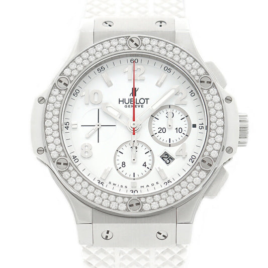 Inspection HUBLOT Uburo Big Bang Bang Bang San Moritz Chronograph Genuine diamondsel steel white 301.se.230.RW.114 Diamond 100m Waterproof Date White White White SS Stainless Steel Genuine Belt Men's Automatic Wind [6 months warranty] [Used]