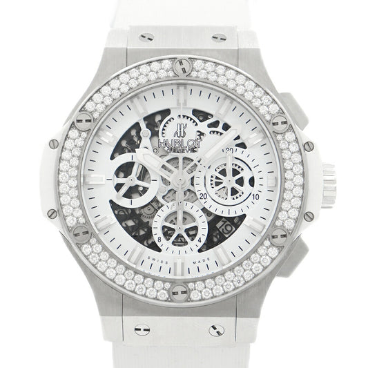 内部点検済 HUBLOT ウブロ ビッグバン アエロバン 日本限定 オールホワイト ダイヤモンド 311.SE.2010.RW.1104.JSM12 純正ダイヤベゼル クロノグラフ デイト 白 ホワイト スケルトン メンズ 自動巻き ビックバン【6ヶ月保証】【腕時計】【中古】