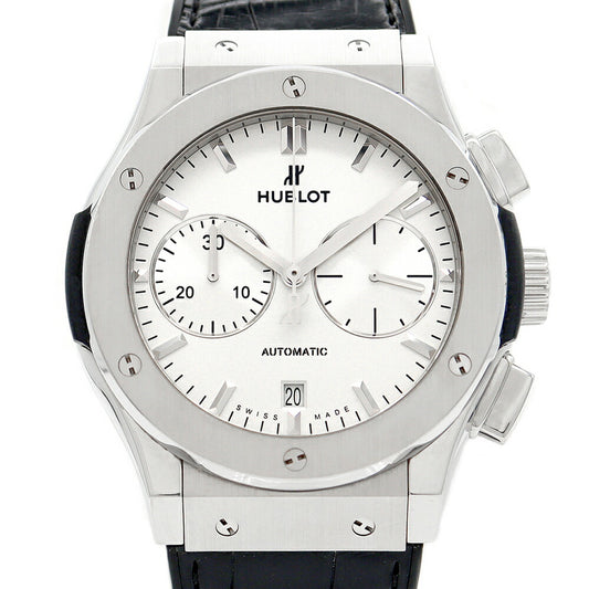 内部点検済 HUBLOT ウブロ クラシックフュージョン チタニウム クロノグラフ オパリン 521.NX.2611.LR 50m防水 デイト シルバー Ti チタン 純正ベルト 純正尾錠 メンズ 自動巻き【6ヶ月保証】【腕時計】【中古】