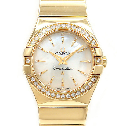 Battery replacement OMEGA Omega Constellation genuine diamond bezel 123.55.27.60.55.008 12P diamond white white shell K18YG Yellow gold golden solid ladies quartz [6 months warranty] [Watch] [Used]