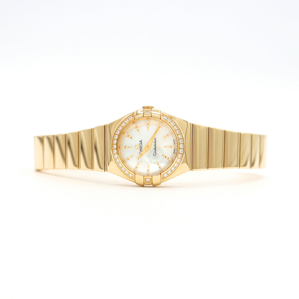 Battery replacement OMEGA Omega Constellation genuine diamond bezel 123.55.27.60.55.008 12P diamond white white shell K18YG Yellow gold golden solid ladies quartz [6 months warranty] [Watch] [Used]