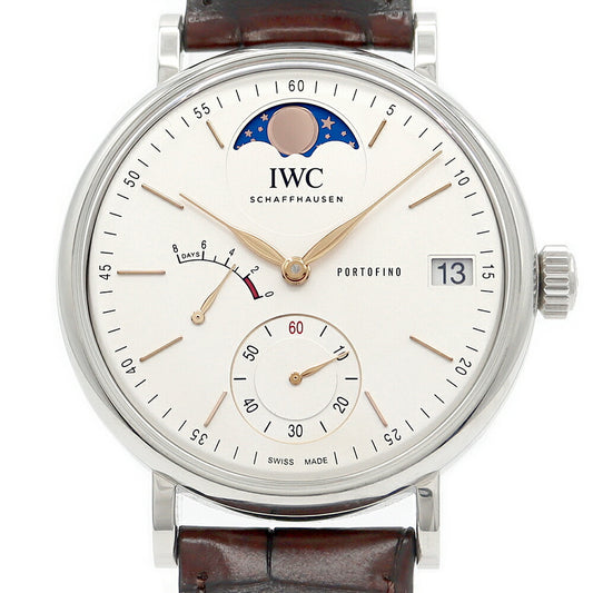 IWC インターナショナルウォッチカンパニー ポートフィノ ハンドワインド ムーンフェイズ IW516401 デイト 30m防水 パワーリザーブ スモールセコンド シルバー SS ステンレス 純正ベルト 純正尾錠 メンズ 手巻き【6ヶ月保証】【腕時計】【中古】