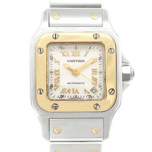 Cartier カルティエ サントス ガルベ SM W20045C4 20周年記念モデル デイト シルバー ギョーシェ K18YG イエローゴールド SS ステンレス レディース 自動巻き【6ヶ月保証】【腕時計】【中古】