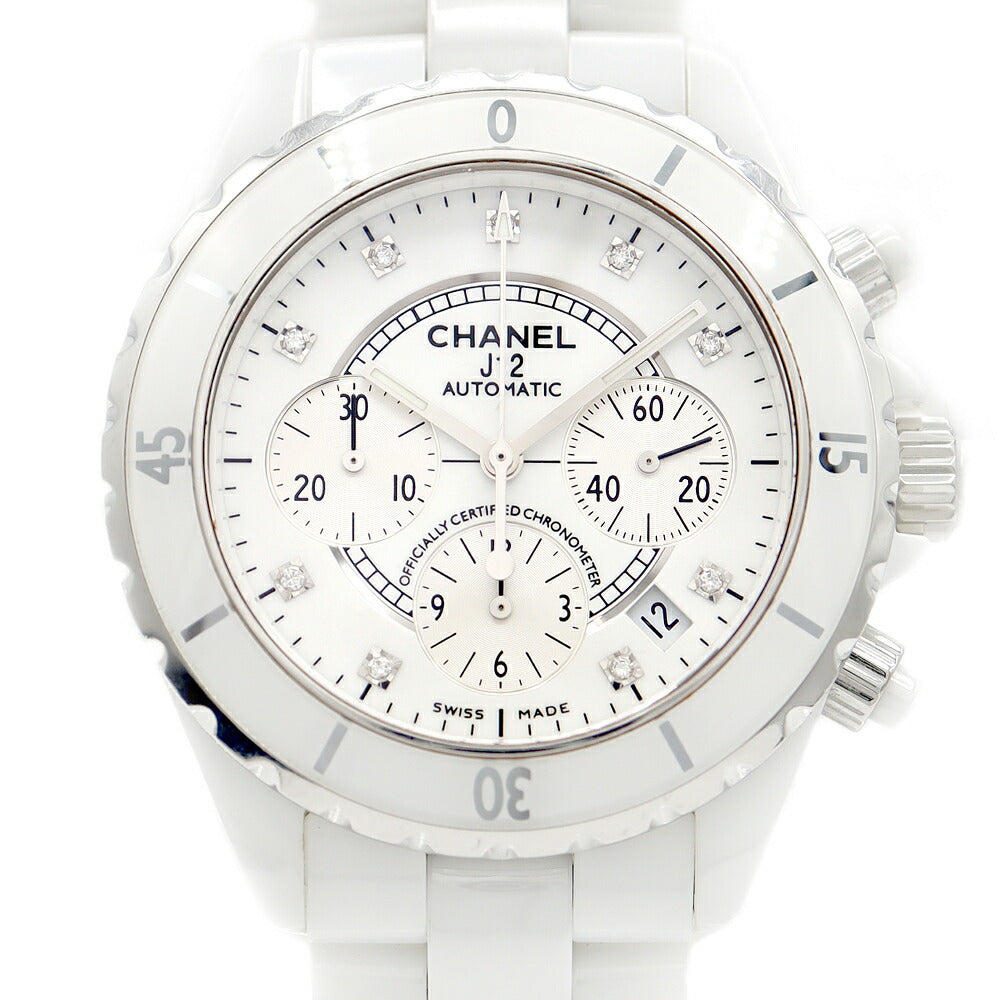 内部点検済 CHANEL シャネル J12 クロノグラフ 41mm 9Pダイヤ H2009 純正ダイヤモンド デイト スモールセコンド 200m防水 白 ホワイト SS ステンレス CE セラミック メンズ 自動巻き【6ヶ月保証】【腕時計】【中古】