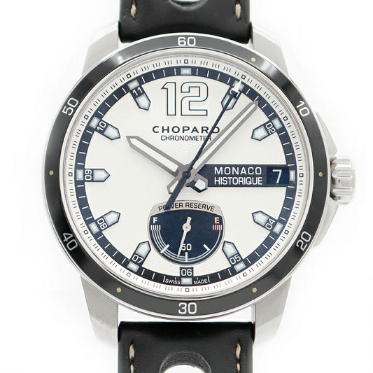 内部点検済 Chopard ショパール グランプリ モナコヒストリック パワーコントロール チタニウム 8568 168569-3004 デイト 100m防水 シルバー Ti チタン SS ステンレス 純正ベルト 純正尾錠 メンズ 自動巻き【6ヶ月保証】【腕時計】【中古】