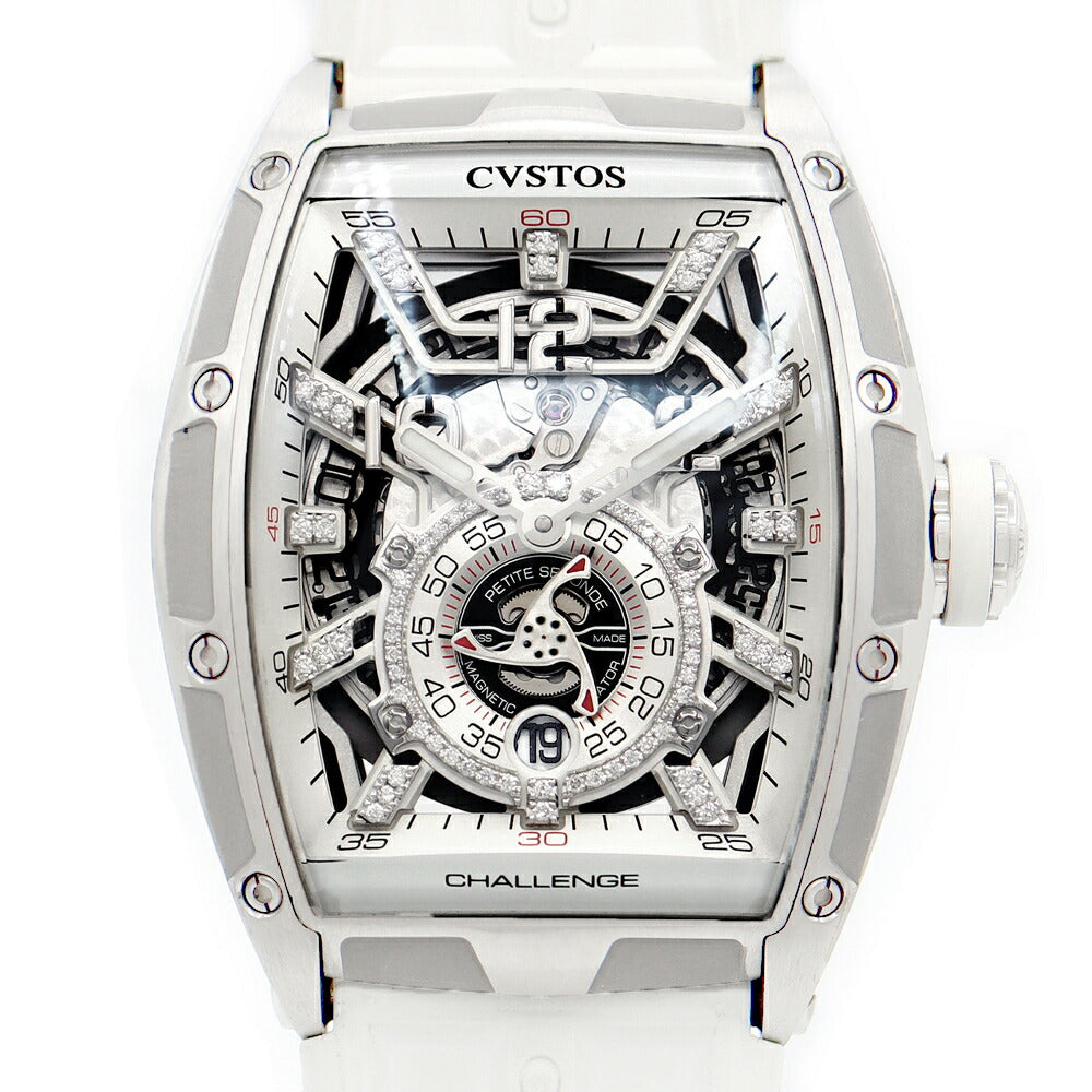 CVSTOS Casto Challenge Jet Liner II P-S Automatic Diamond CVT-JET2-PS-CD TT Date Genuine White Skeleton Titan Genuine Belt Genuine Bell Men's Automatic Wind