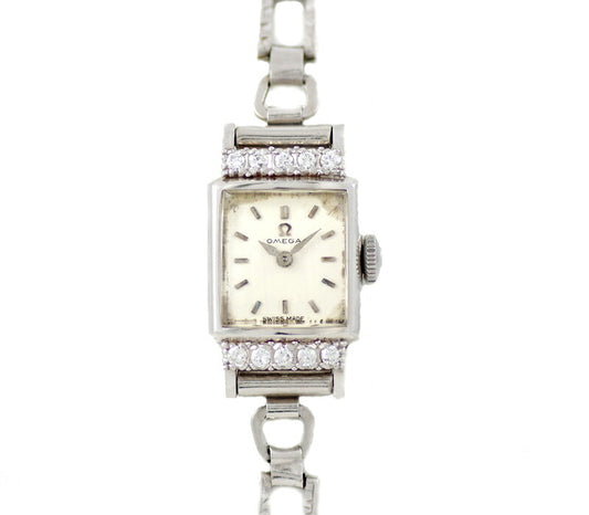 Rare product Omega Omega Diamond Platinum Case Square Cal.481 17 Stone Silver Dial Platinum Ladies Ladies Written Antique Vintage [Watch] [Used]