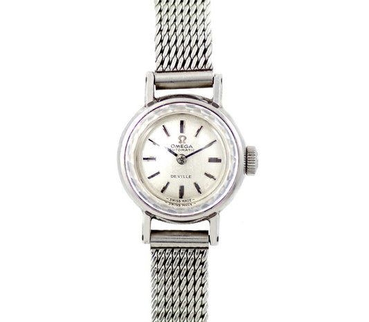 希少品 OMEGA オメガ DeVille デビル 551.038 Cal.661 24石 カットガラス シルバー 文字盤 SS ステンレス レディース デヴィル 自動巻き アンティーク ヴィンテージ【腕時計】【中古】