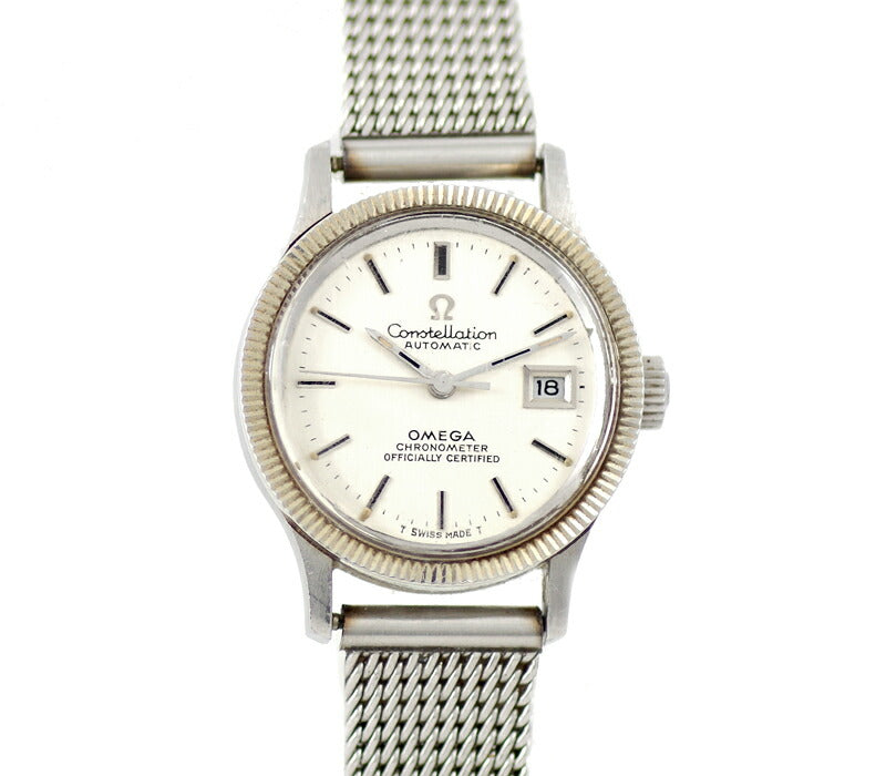 Omega Omega Constellation Chronometer Date WG Besel 568.016 Cal.682 24 Stone Silver Dial K18WG White Gold Besel SS Stainless Steel Genuine Breath Ladies Automatic Wrap Antique Vintage [Watch] [Used]