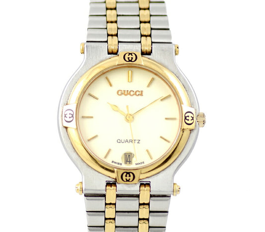 Battery replacement GUCCI Gucci 9000m Date 30m Waterproof Ivory Dial SS Stainless steel YG Yellow Gold Men's Quartz [6 months warranty] [Watch] [Used]