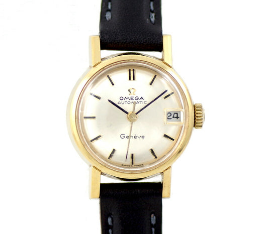 Rare product Omega Omega GENEVE Genevel 562.005 Cal.681 24 Stone Date Silver Dial YGP Yellow Gold SS Stainless Ladies Automatic Wind Antique Vintage [Watch] [Used]