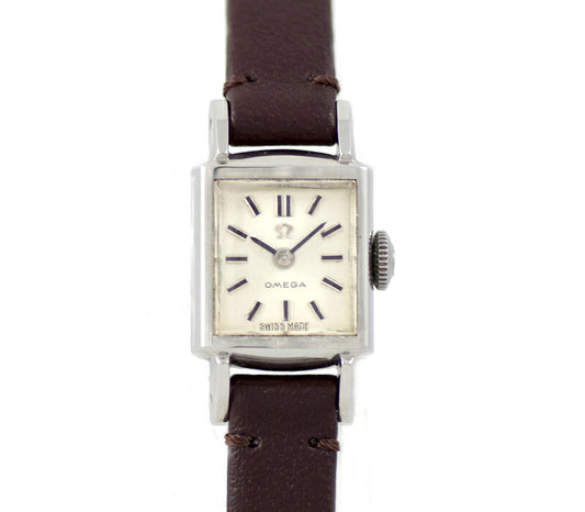 Rare product OMEGA Omega Square 3972-7 Cal.483 17 Stone Silver Dial SS Stainless Ladies Handwriting Antique Vintage [Watch] [Used]