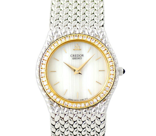 Battery replacement SEIKO Seiko Couredor 4N70-0170 Third Nix Dial Genuine Diamond Besel K18YG Yellow Gold SS Stainless Diamond Ladies Quartz [6 months warranty] [Watch] [Used]