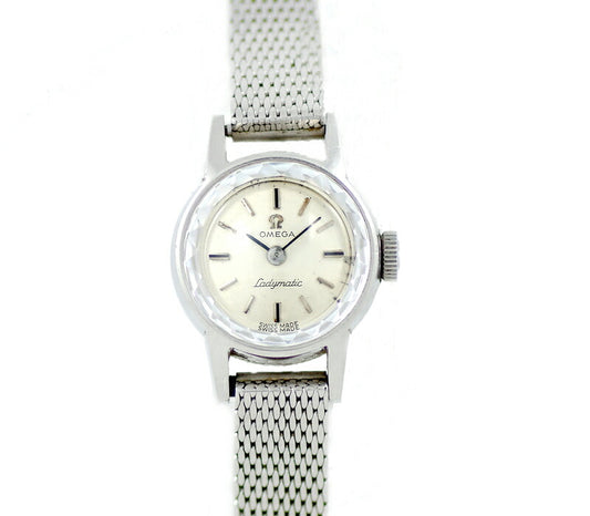 希少品 OMEGA オメガ Ladymatic レディーマチック 551.004 Cal.661 24石 カットガラス シルバー 文字盤 SS ステンレス レディース デヴィル 自動巻き アンティーク ヴィンテージ【腕時計】【中古】