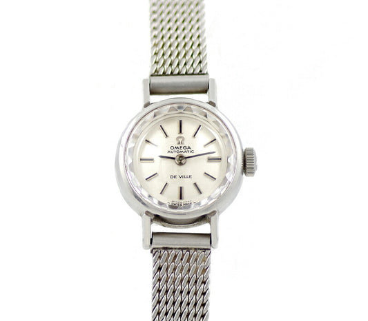 希少品 OMEGA オメガ DeVille デビル 551.038 Cal.661 24石 カットガラス シルバー 文字盤 SS ステンレス レディース デヴィル 自動巻き アンティーク ヴィンテージ【腕時計】【中古】