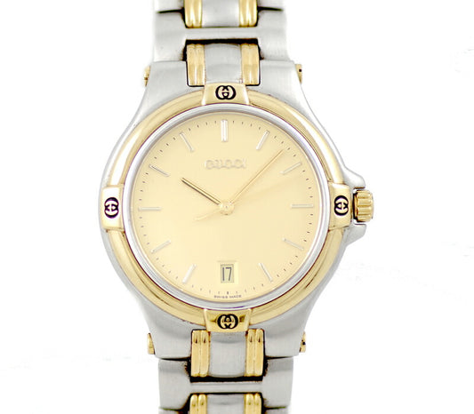 Battery replacement GUCCI Gucci 9040m Date 30m Waterproof Gold Dial SS Stainless steel YG Yellow Gold Men's Quartz [6 months warranty] [Watch] [Used]