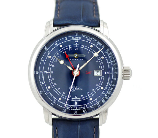 Battery replacement Zeppelin Zeppelin 7646-3 100th Anniversary Model Pulse Meter GMT 50m Waterproof Blue Blue Navy Dial SS Stainless Steel Genuine Belt Men's Quartz [6 months warranty] [Watch] [Used]