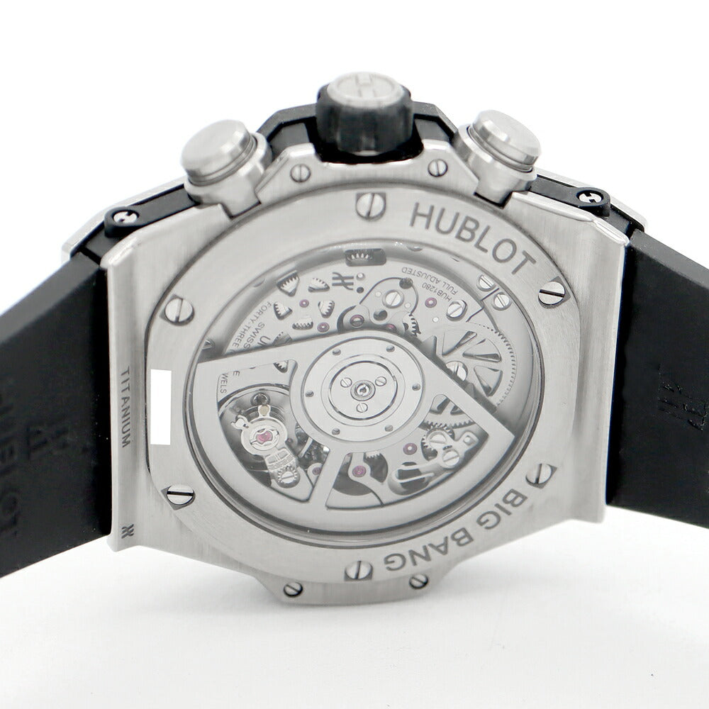 HUBLOT ウブロ ビッグバン ウニコ チタニウム 441.NX.1170.RX クロノグラフ デイト スケルトン 黒 ブラック Ti チタン 純正ベルト 純正尾錠 メンズ 自動巻き 【6ヶ月保証】【腕時計】【中古】