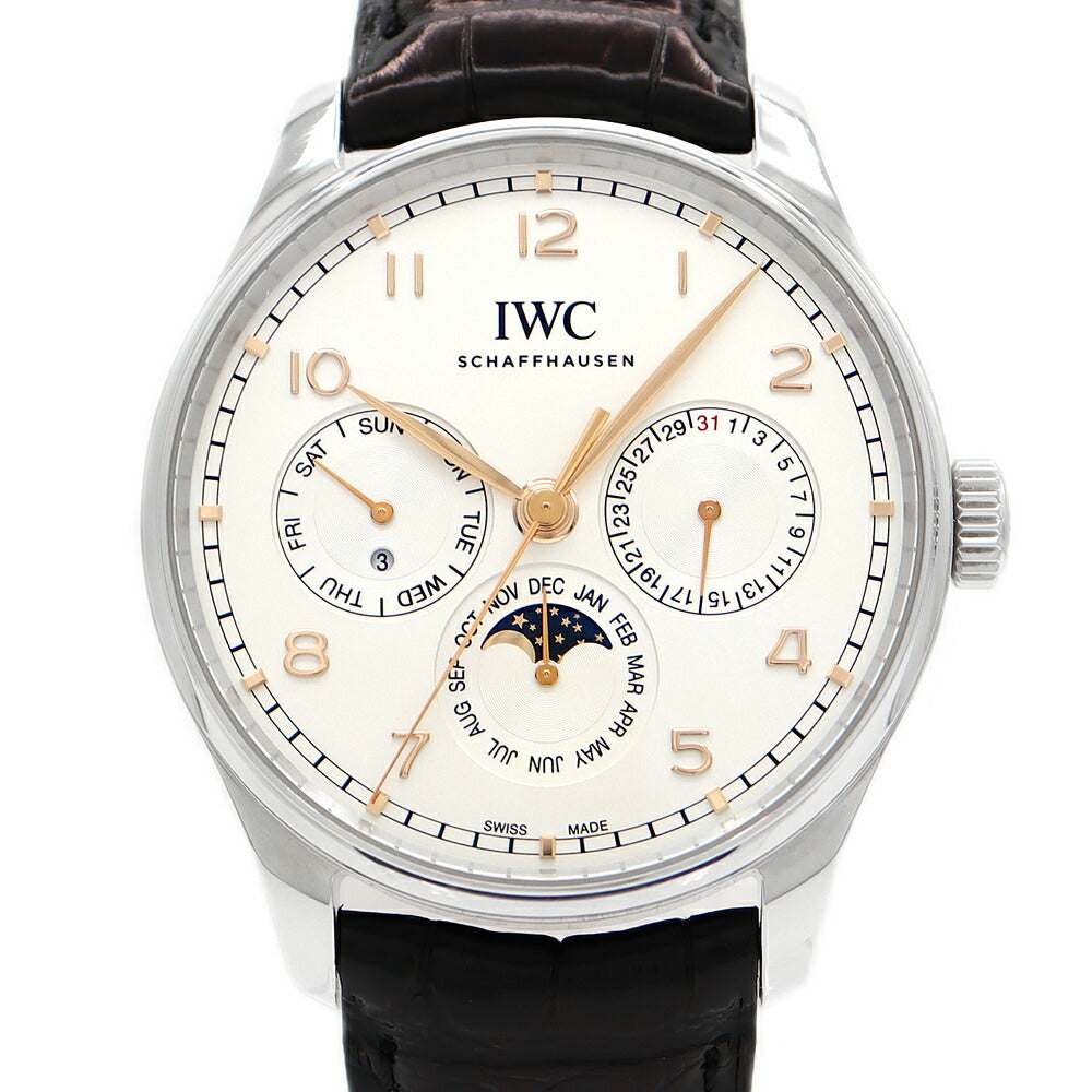 IWC International Watch Company Portugies Portogye Purpetual Calendar 42 IW344203 Silver SS Stainless Steel Genuine Belt Genuine Buckwheat Men Automatic Wind