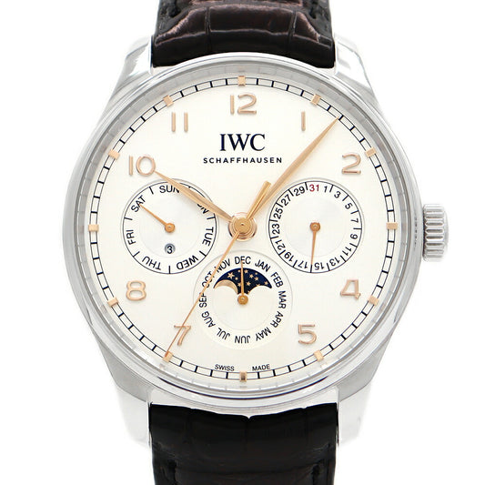 IWC インターナショナルウォッチカンパニー ポルトギーゼ パーペチュアルカレンダー 42 IW344203 シルバー SS ステンレス 純正ベルト 純正尾錠 メンズ 自動巻き 【6ヶ月保証】【腕時計】【中古】