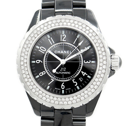 CHANEL シャネル J12 38mm H0950 純正ダイヤモンド 2重ダイヤベゼル デイト 200m防水 黒 ブラック CE セラミック SS ステンレス メンズ 自動巻き【6ヶ月保証】【腕時計】【中古】