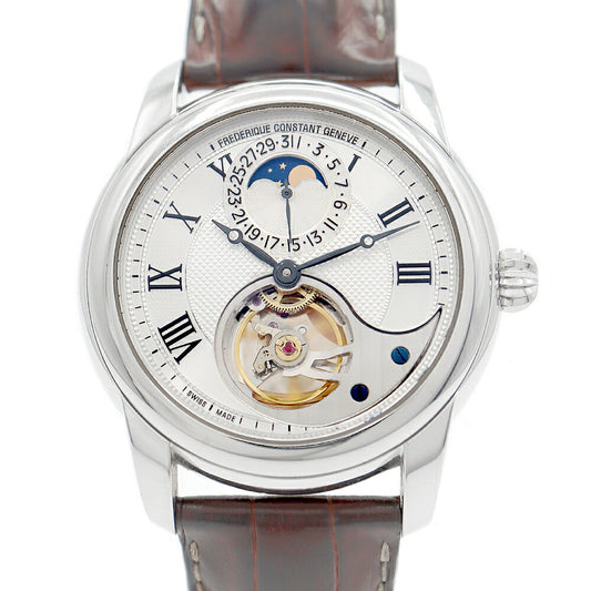 内部点検済 FREDERIQUE CONSTANT フレデリックコンスタント マニュファクチュール ハートビート FC935X4H6 FC-935MC4H6 ムーンフェイズ シルバー SS ステンレス 純正ベルト 純正尾錠 メンズ 自動巻き【6ヶ月保証】【腕時計】【中古】