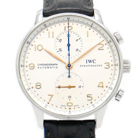 IWC インターナショナルウォッチカンパニー ポルトギーゼ クロノグラフ IW371445 デイト シルバー SS ステンレス 純正ベルト 純正尾錠 メンズ  自動巻き 【6ヶ月保証】【腕時計】【中古】