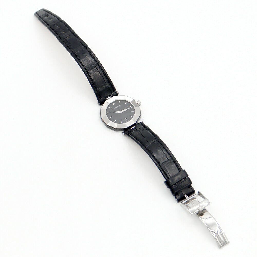 Century Century Time Gem 30mm 1P Diamond Cut Glass Date Black Black Genuine Belt Genuine Bucks Ladies Quartz