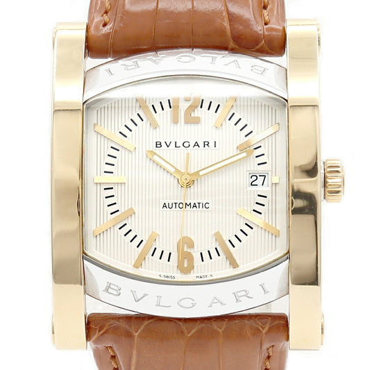 BVLGARI ブルガリ アショーマ AA48SG AA48C8SGL デイト シルバー K18YG イエローゴールド SS ステンレス コンビ 純正ベルト 純正尾錠 メンズ 自動巻き【6ヶ月保証】【腕時計】【中古】