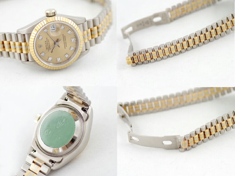 ROLEX ロレックス DATEJUST デイトジャスト 69179BIC S番 10Pダイヤモンド ゴールド 文字盤 K18 WG ホワイトゴールド  YG PG 3色 トリドール 金無垢 レディース 自動巻き【6ヶ月保証】【腕時計】【中古】